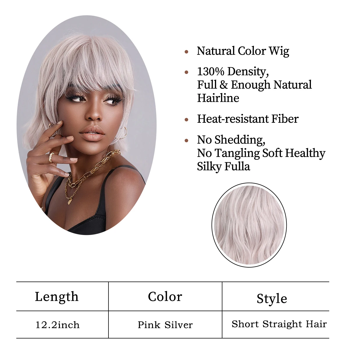 Ombre Pink Silver Pixie Short Wigs for Black Women Cut Layer Wigs with Bangs Heat Resistant Synthetic Wig Party Daliy Use images - 6