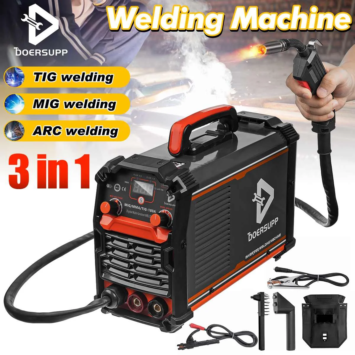 

3 in 1 MIG/MMA/TIG-180A Welding Machine Semi-Automatic 110V 220V Inverter Tig Argon Arc Gas-Less ARC Welder Welding Machine