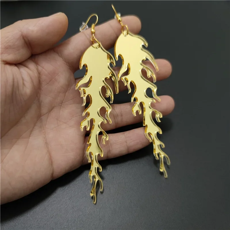 Супер длинные акриловые украшения висячие серьги с пламенем красные зеленые