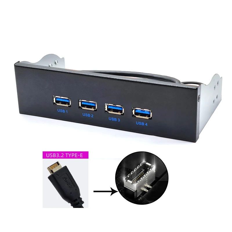 

4 Port USB 3.2 Gen2 Front Panel 20Pin TYPE-E Splitter 10G USB3.1 Hub Expansion Adapter 60cm Extension Cable for 5.25" CD-ROM Bay