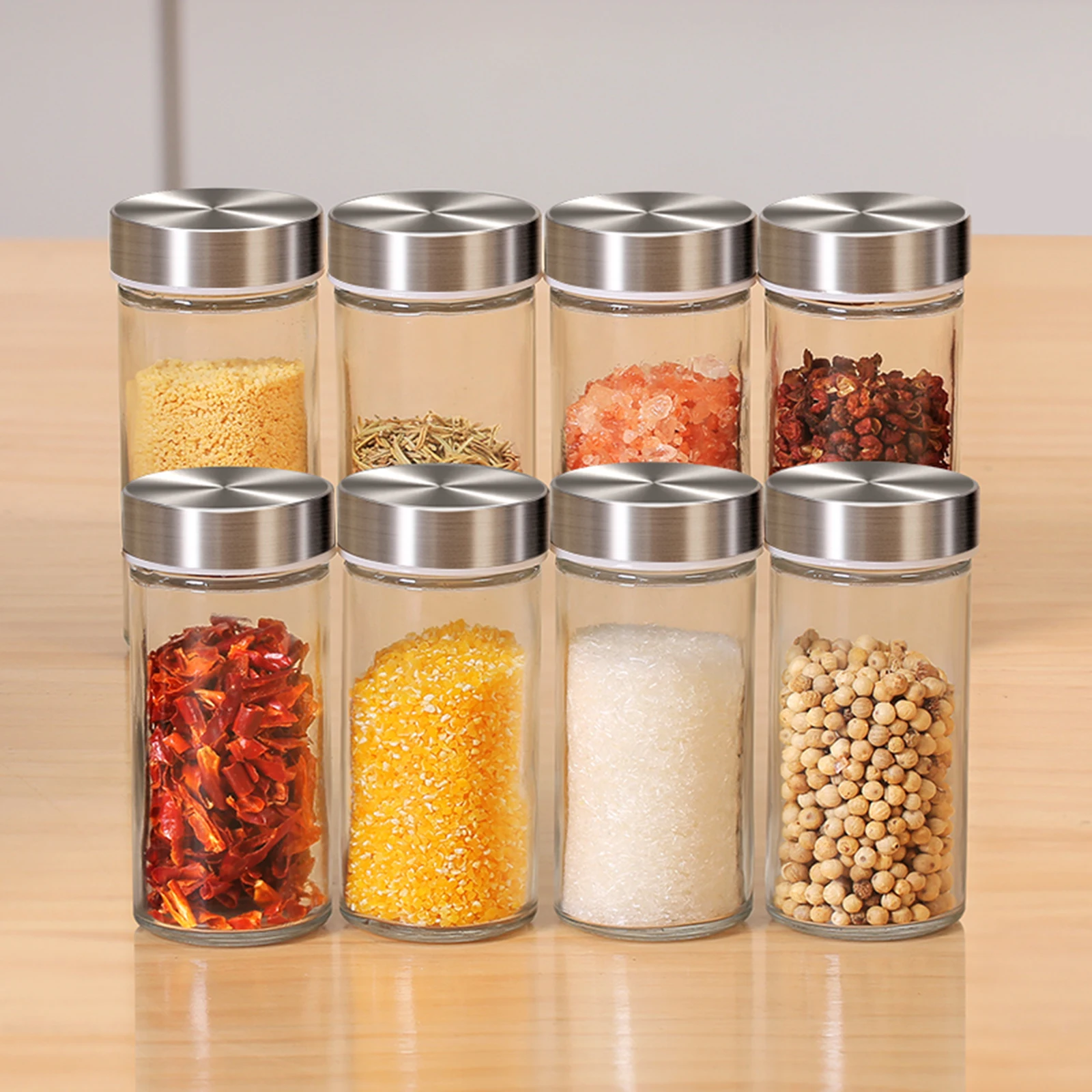 12/16/20 Jars Rotating Spice Rack Stainless Steel Glass Seasoning Bottles Stand Holder Kitchen Flavor Container Organizer | Дом и сад