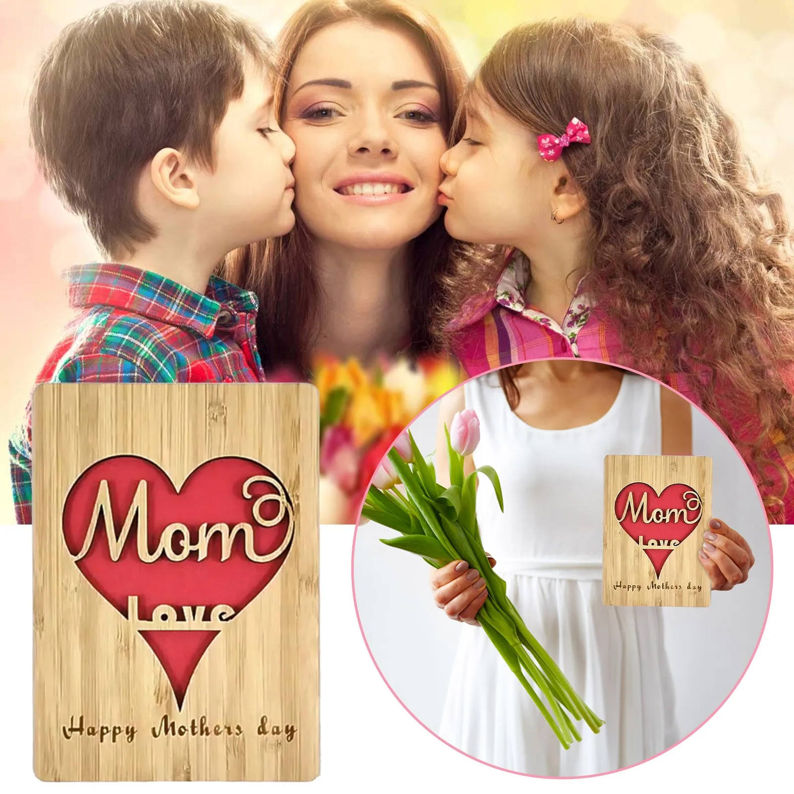 

Card Day - For Mum -Best Card-Mum Gifts Card Wooden Mother's Mum Greeting Organizer Thank You Notes with Envelopes Set Small
