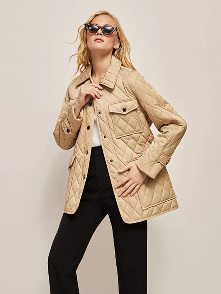 New Winter Women Casual Plaid High Waist Thick Coat Fashion Classic Lace-up Lapel Long Sleeve Cotton-padded Jacket Outerwear