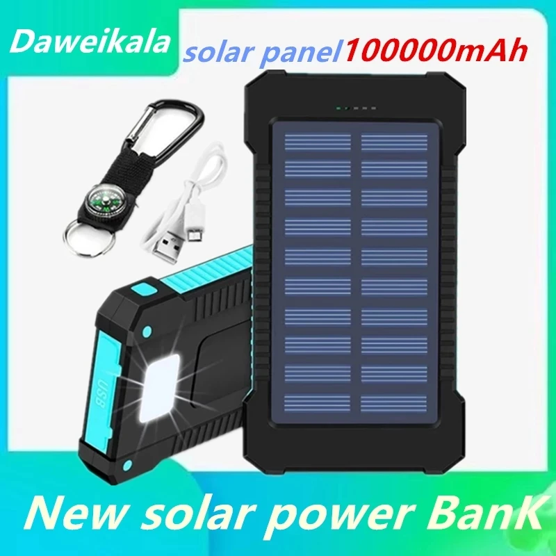 

Banco de energía de panel Solar, brújula de 100000mAh, Correa impermeable para exteriores, carga inalámbrica,