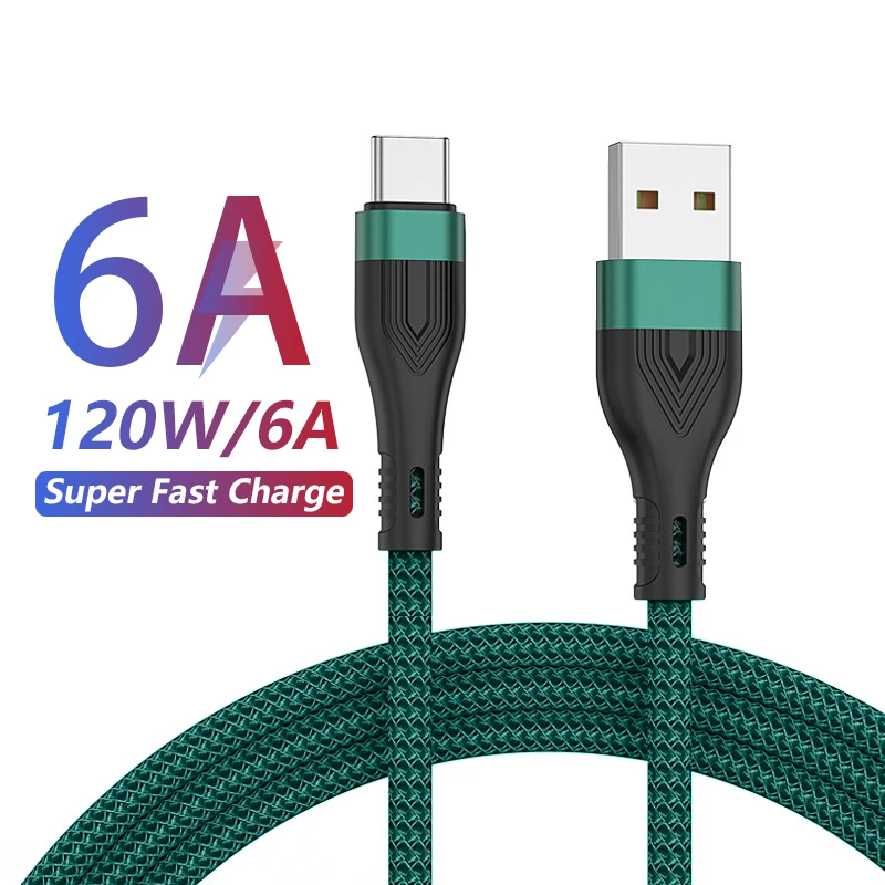 

120W Nylon Micro USB Type C Cable 6A Super Fast Charging For Huawei P50 P40 Pro Xiaomi POCO Redmi Charge Phone Data Cord 1M 2M