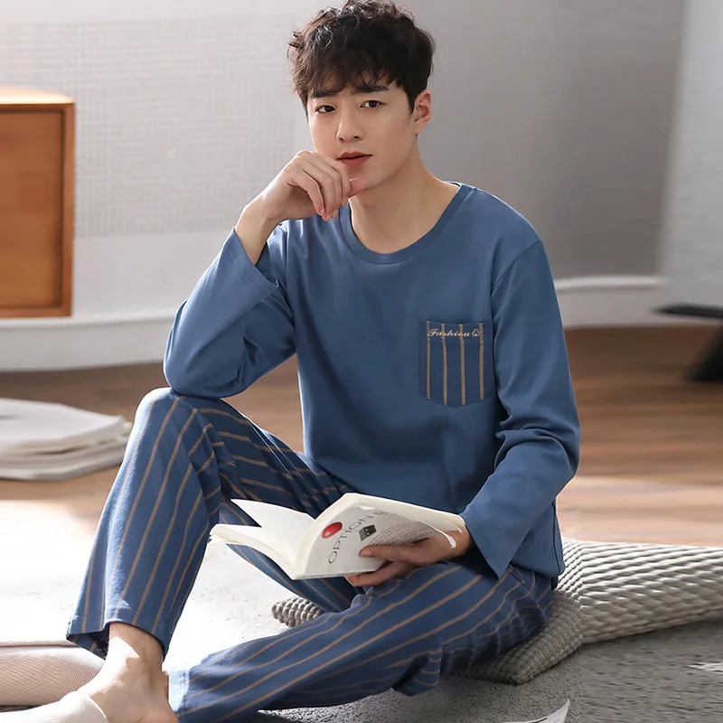 Pajama Sets for Men Long Sleeve Trousers Pajamas Spring Autumn Men's Home Clothes Suit Cotton Comfort Sleepwear Lounge Wear