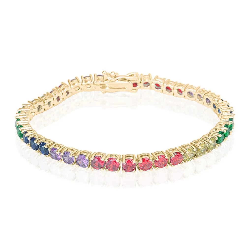 Латунный браслет для тенниса 16/17/18/19 см с круглой радужной искусственной кожей 4