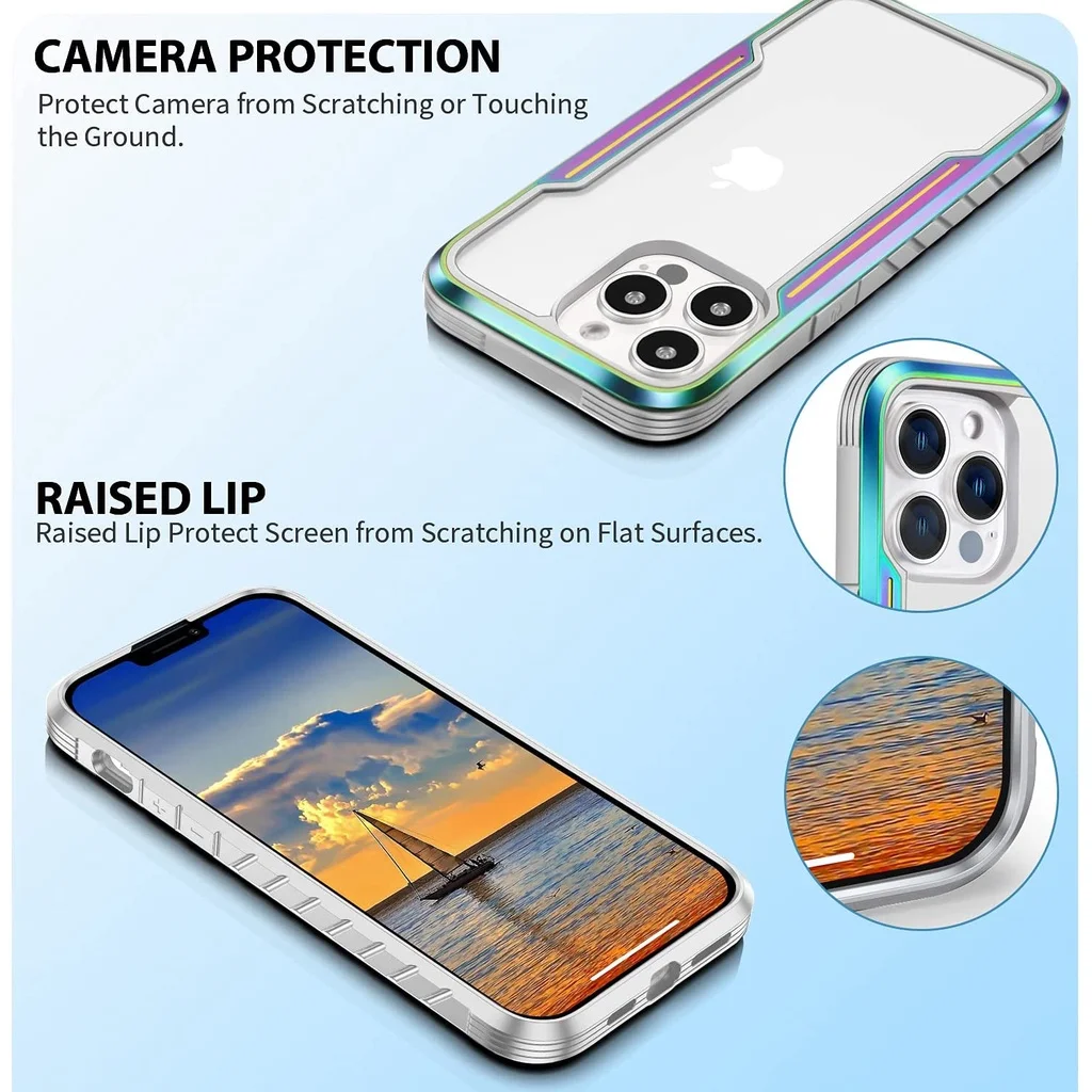 Designed For iPhone 13 Pro Max 12 Pro Max Military Grade Durable Metal Anodized Aluminum Frame + Flexible TPU + PC Edge Cover