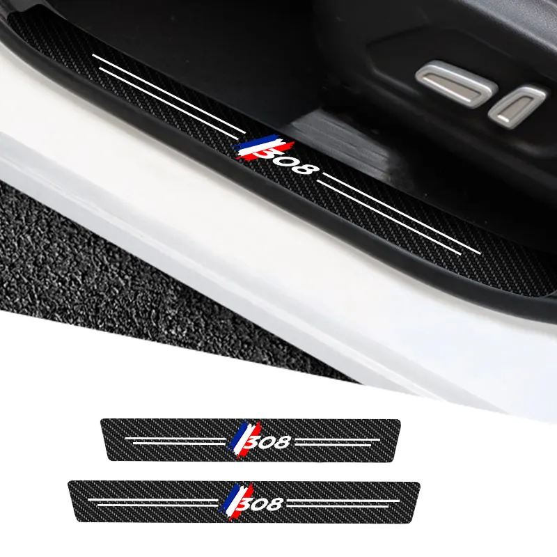

4 Pieces Carbon Fiber Car Sticker For Peugeot 308 Logo Auto Door Threshold Strip Anti Scratch Tape Waterproof Decal Accessories