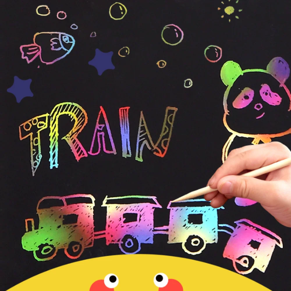 

Children Montessori Scratch Art Paper Magic Painting Paper with Drawing Stick for Kids Toy Colorful Drawing Educational Toys
