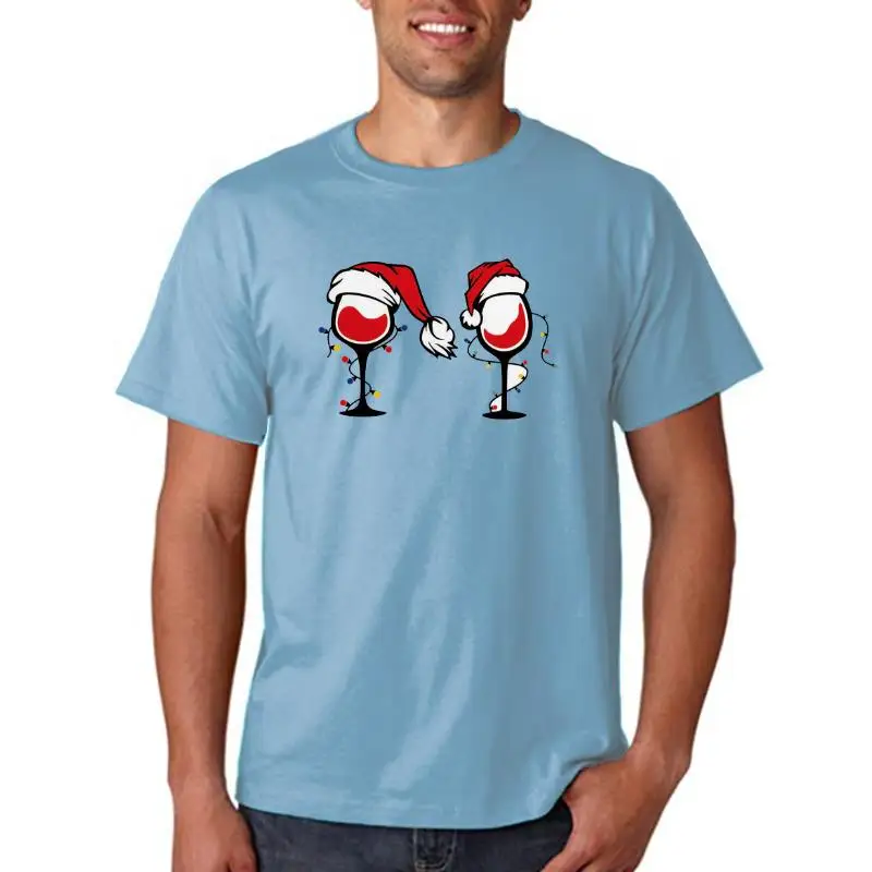 

Wine Glass Christmas Hat Women T-shirt Fashion Lady Holiday Merry Christmas New Year Tops Cartoon Shirt Female White Tshirt