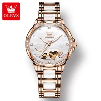 OLEVS 6613 Ceramic Strap Automatic Mechanical Women Wristwatches Fashion Waterproof Full-automatic Hot Style Watch for Women
