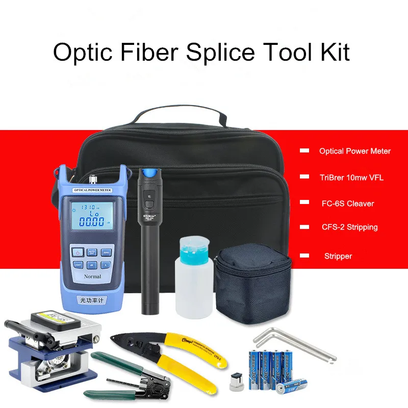 12 in 1 FTTH tool set Optical power meter with TriBrer 10mw/10KM VFL fc-6s cleaver CFS-2 stripper fiber tool kits