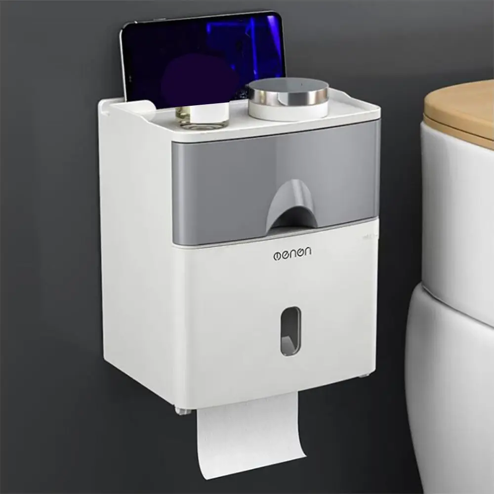 

Wall Mounted No Punching Waterproof Roll/Draw Paper Dispenser Storage Rack Tissue Box Shelf Toilet Paper Holder