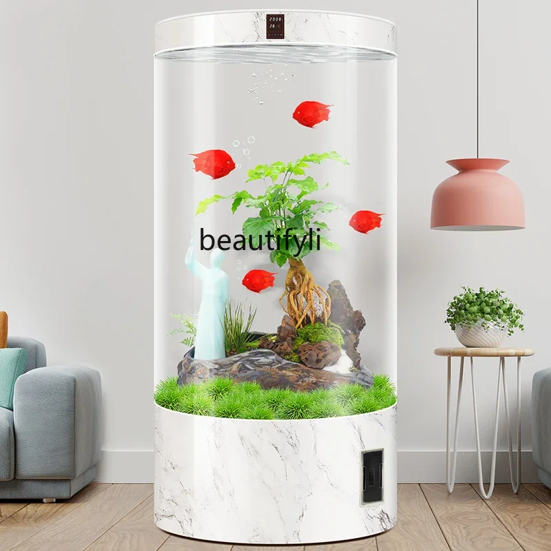 Круглый аквариум для гостиной от пола до потолка умный экологический стеклянный