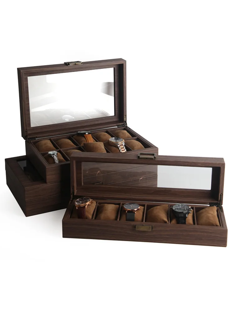 Leather Watch Collection Box Brown Vintage Wood Grain Leather Brown Watch Bracelet Storage Display Box