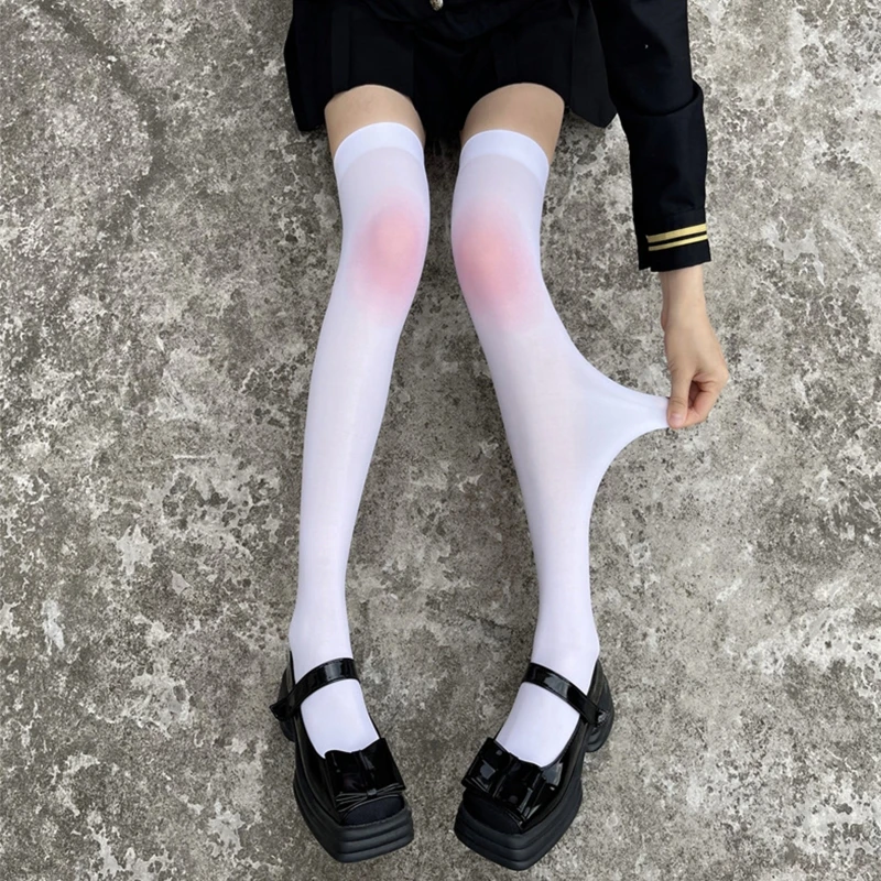Japanese Style Solid Color Thigh High Socks Velvet Blusher Printed Over the Knee Socks Long Knee High Socks for Women DXAA images - 6
