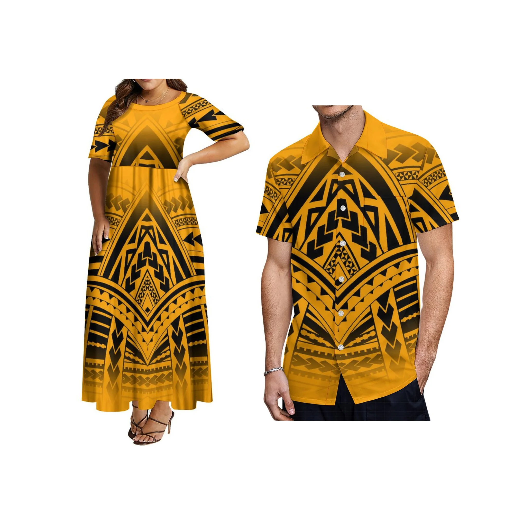 Модное зеленое полинезийское платье с круглым вырезом и принтом в виде