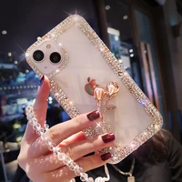 phone case luxury tulip flower for iphone 13 12 11 crystal ornament with bracelet lanyard for iphone 13 12 11 pro max phone case