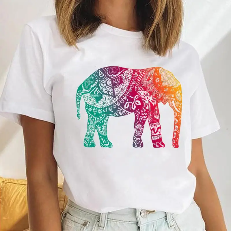 

Women Vintage Flower Elephant Lovely New Fashion Female Clothes Tees Tshirt Cartoon Tops Print Ladies Graphic T-Shirt