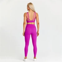 solid color yoga set tight leggings sports fitness cross gym bra top 2pcs soft sport suit workout training for women sportwear
