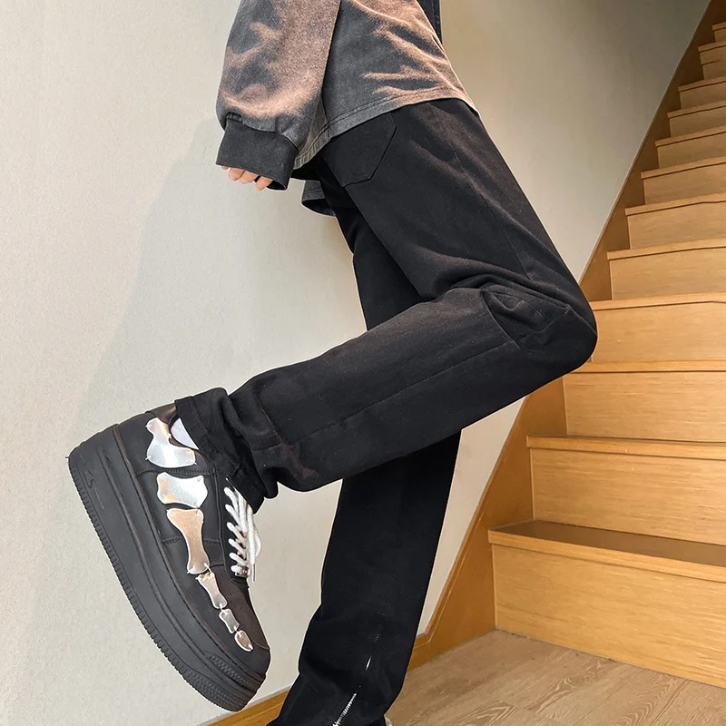 Spring Black Jeans Men Slim Fashion Harajuku Casual Zipper Straight Jeans Men Streetwear Hip-hop Denim Pants Mens Trousers S-2XL