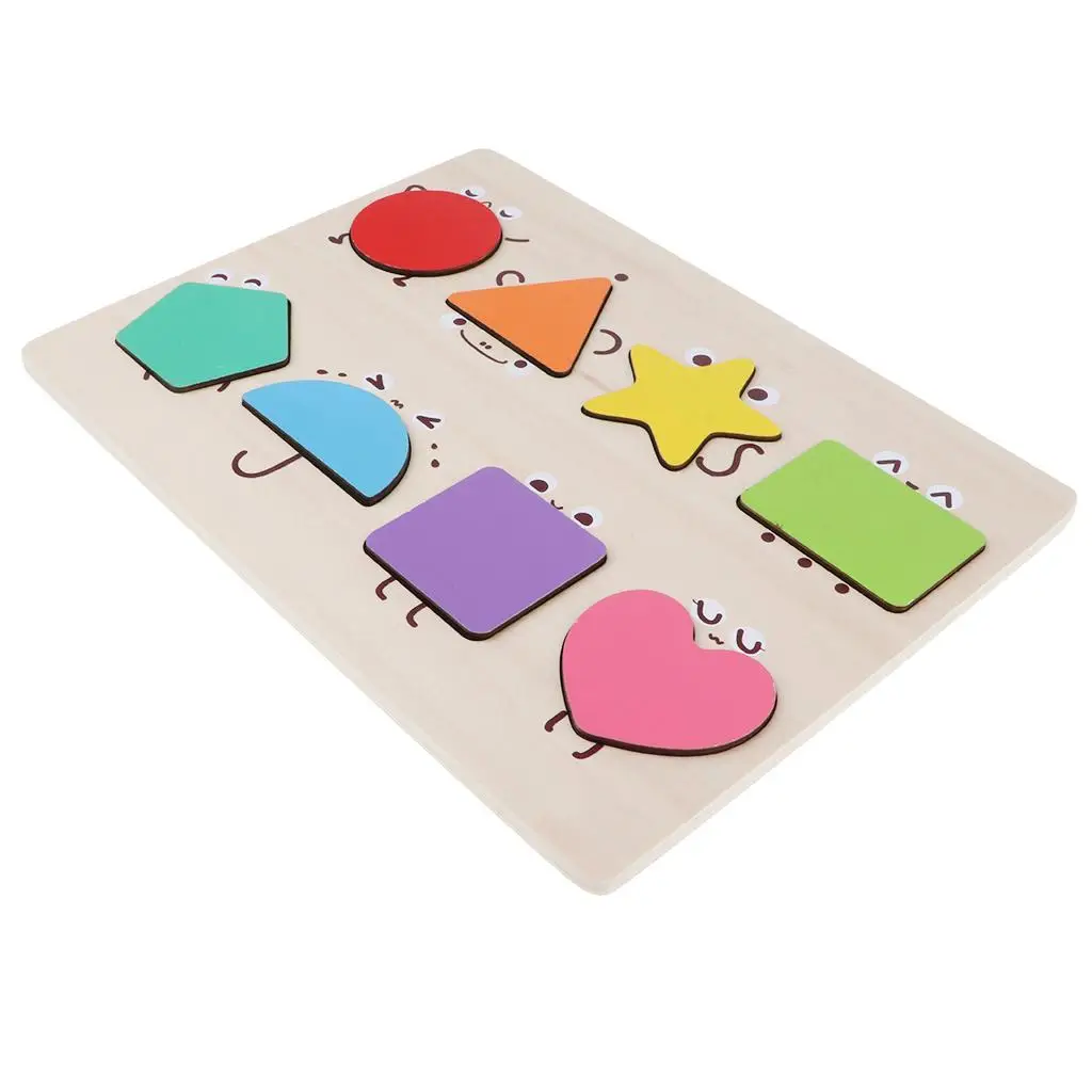 

Wood Geometry Block Board Color Shape Puzzle Early Development Baby