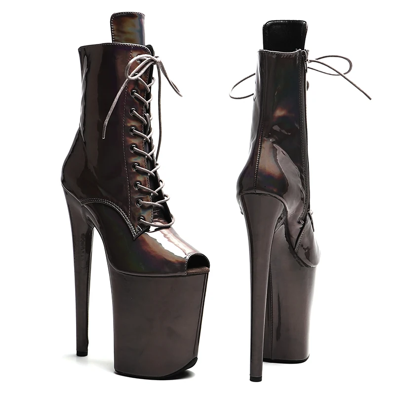 Leecabe 23 см/9 дюймов Голография блестящие сексуальные ботинки из искусственной кожи