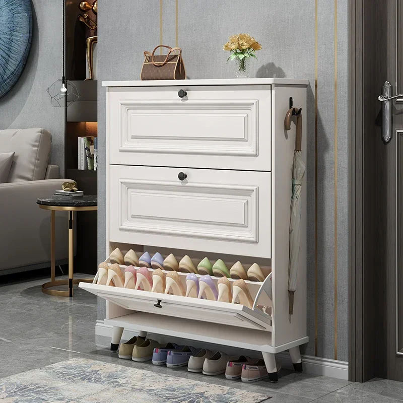 

American-style Shoe Rack Ultra-thin Living Room Entry Home Tipping Bucket Solid Wood Rack Organizer Kasten Hallway Furniture