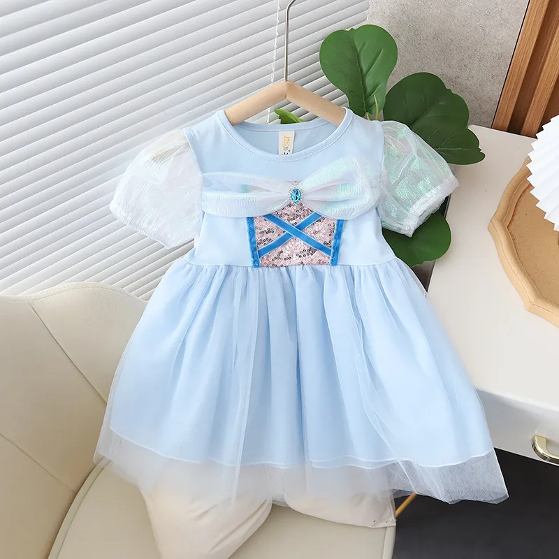 

2023 летнее модное Тюлевое платье принцессы для девочек с блестками два цвета