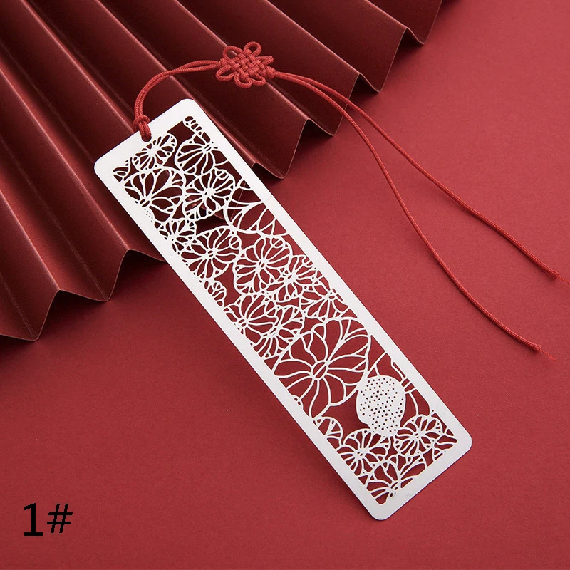 

Chinese Style Bookmarks Creative Metal Hollow Out Metal Bookmark Tasse With Red Button For Kids Students Gifts