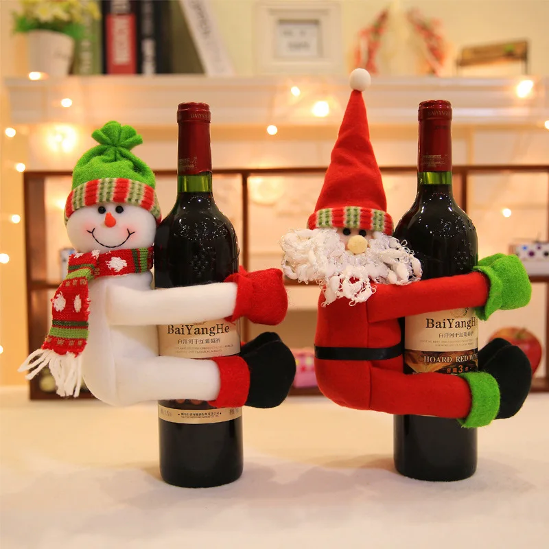 2 Pcs Set Christmas Home Decorations Santa Claus Snowman Wine Bottle Set Large Wine Bottle Holding Piece Wine Bottle Decorations