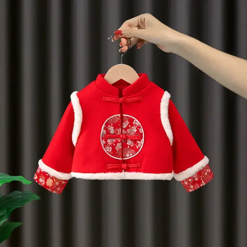 Новинка 2024 зимний большой красный костюм для девочек платье + куртка с длинным