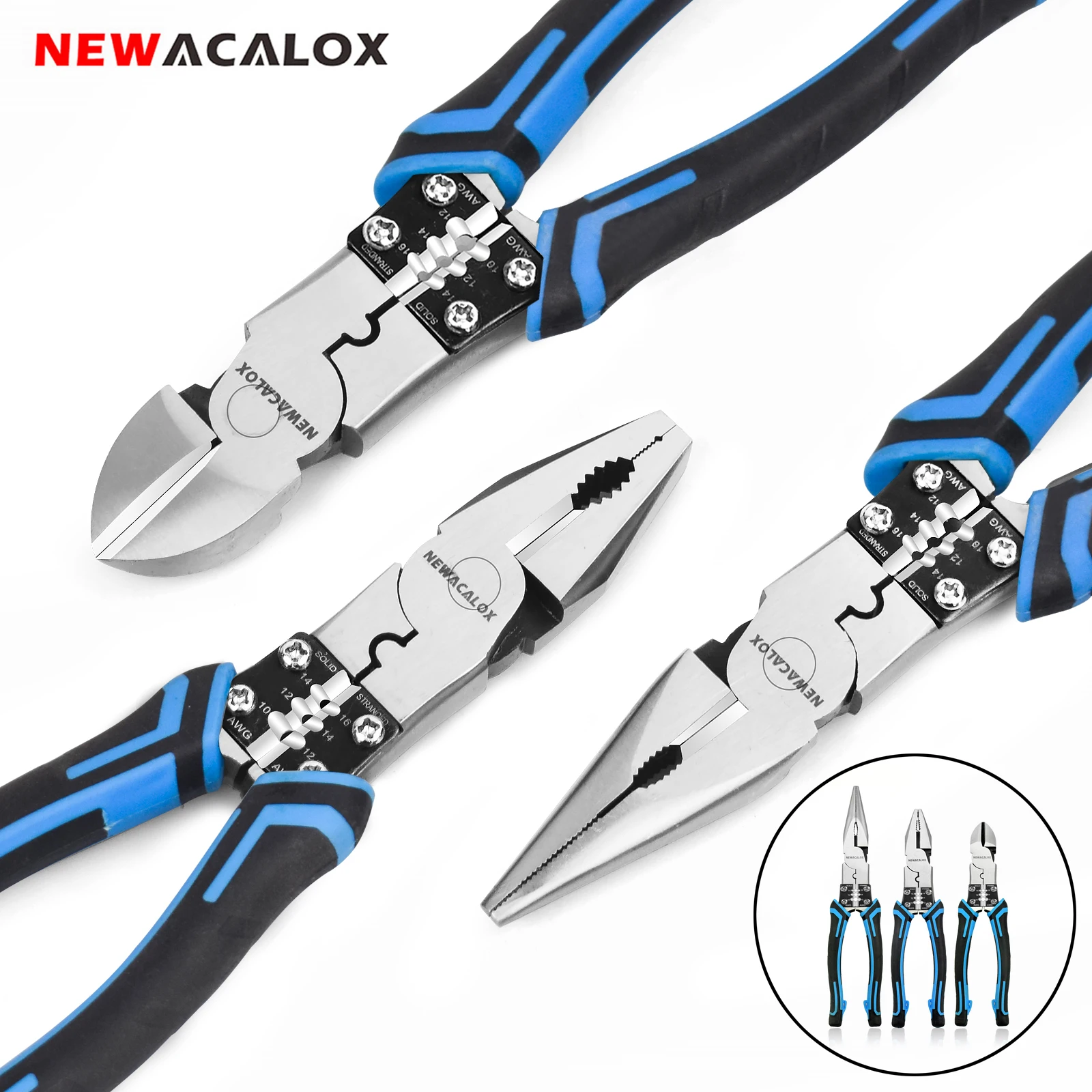 

Набор мультитулов NEWACALOX, 8 дюймов, плоскогубцы для зачистки/обжима/резки, сверхмощные диагональные плоскогубцы, ручные инструменты для изго...