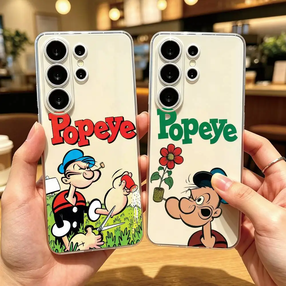 Фото Комедийный анимационный чехол с Папайе для телефонов Samsung S25, S24, S21, S22, S23, S30, Ultra, S20, Plus, Fe. Прозрачный чехол в подарок. №1