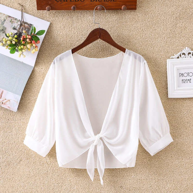 

Women Wrap Jacket Half Sleeve Sheer Soft Chiffon Bolero Shrug Open Front Jacket Cardigan for Party Coat