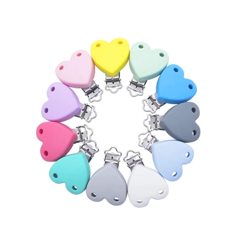 130PcSilicone Pacifier Heart Clips Food Grade Silicone Nipple Holder BPA Free Baby Teething Beads Clips Accessories Teething Toy