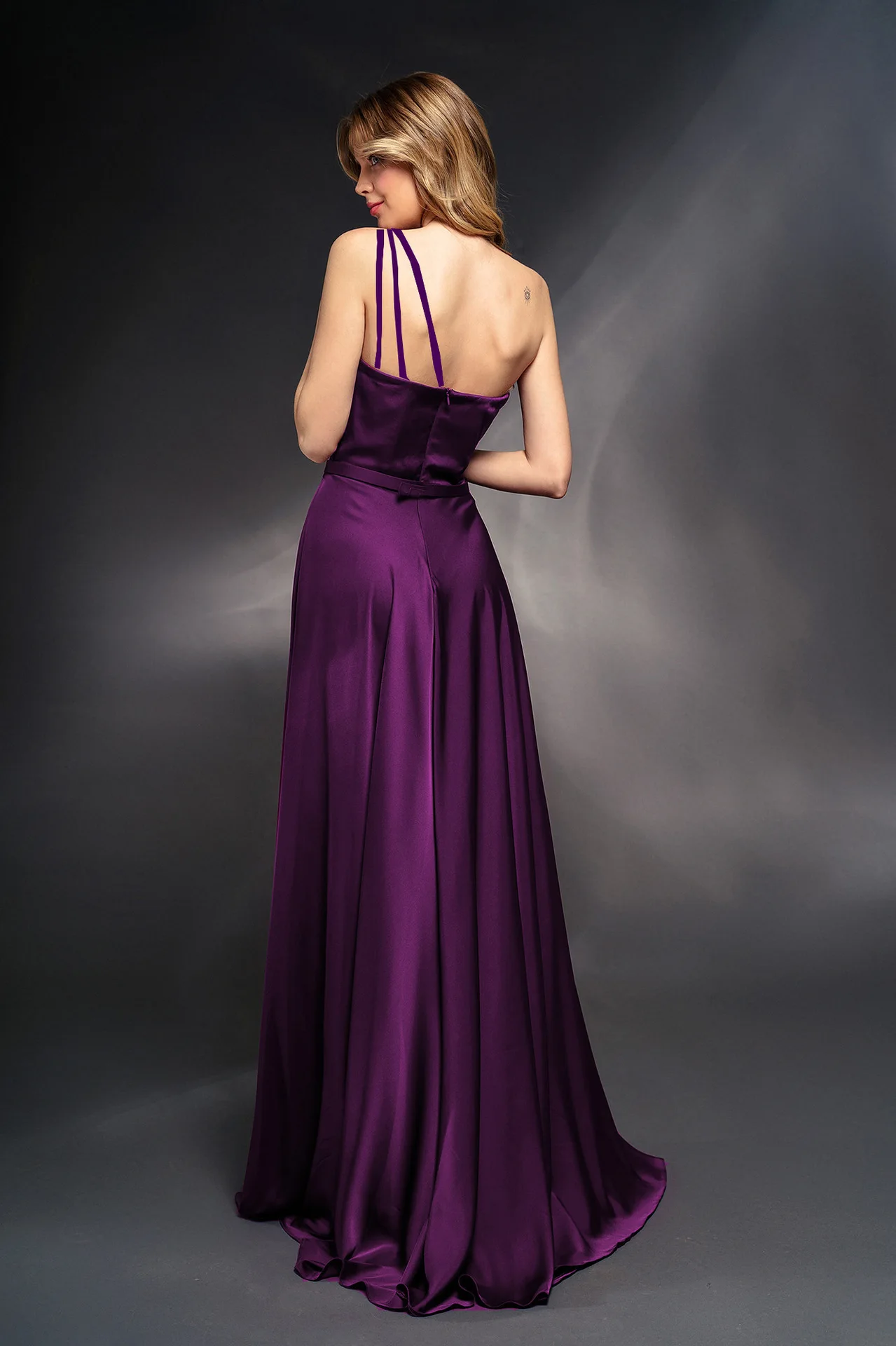 Women Elegant Satin Formal Dress Sexy One Shoulder Sleeveless Prom Party Evening Gowns Fashion High Split Bridesmaid Dresses