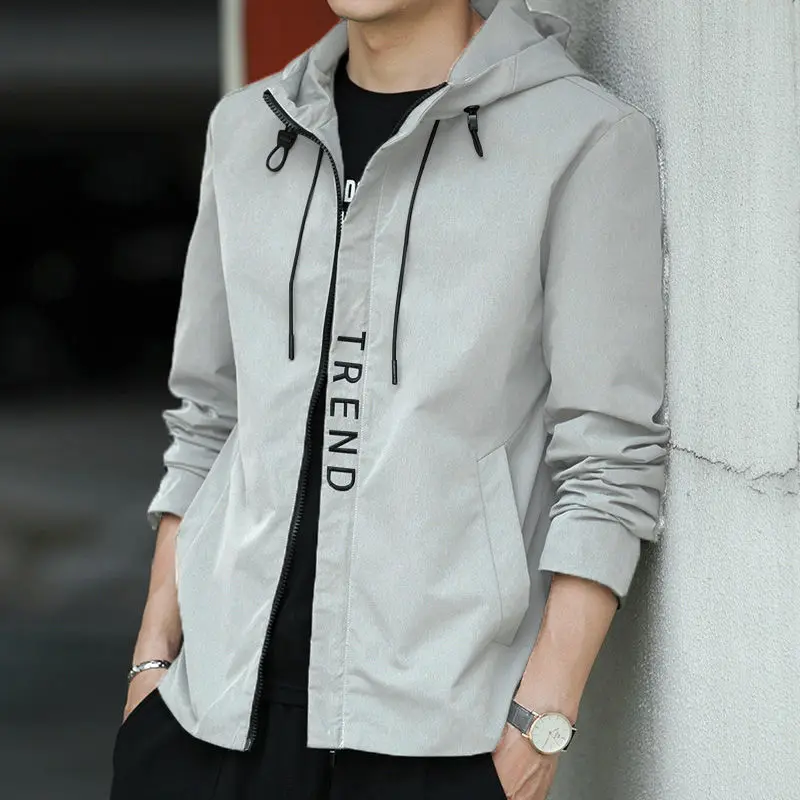 Fashion Hooded Solid Color Zipper Letter Pockets Shirts Men's Clothing 2022 Autumn New Oversized Casual Tops All-match Shirt
