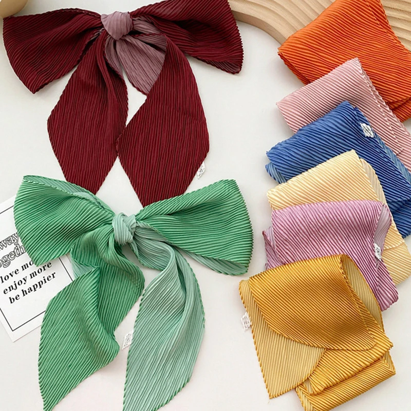 

New Crinkle Ribbon Silk Scarf Women 10*130cm Korean Hairband Bag Scarves Neck Tie Female Design Print Long Skinny Scarfs 2022