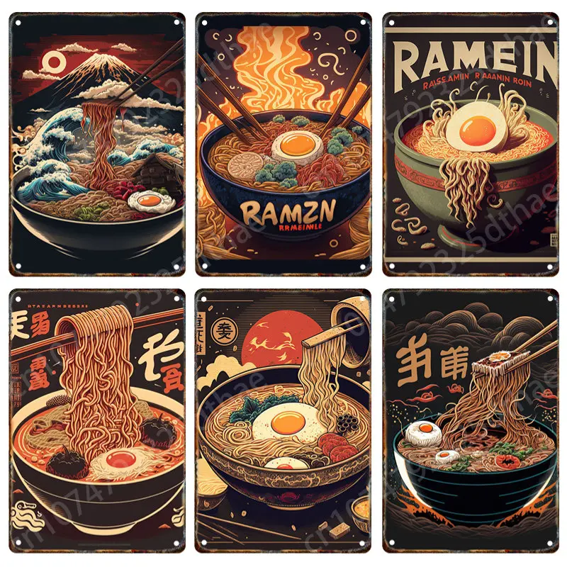 

Japanese Ramen Metal Tin Signs Painting Retro Advertising Posters Home Kitchen Plaques Restaurant Shopping Mall Wall Art Decor