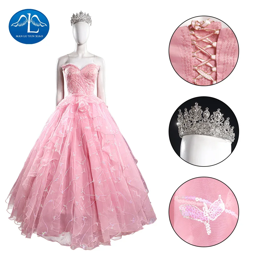 Glinda Wicked Косплей Костюм Маскировка Взрослых Женщин Розовое Платье Halo Ролевая Игра