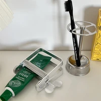 stainless steel frosted toothpaste hand cream sauce extruder household bathroom supplies tooth paste dispenser toothbrush rack