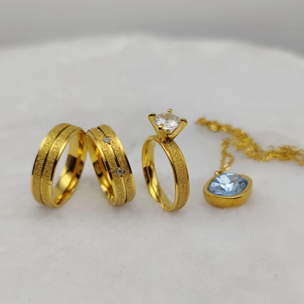 Jewellery Manufacturers Arrivals 2024 Bride Groom 24k Gold Plated Cz Diamond Wedding Engagement Bridal Sets Pendant