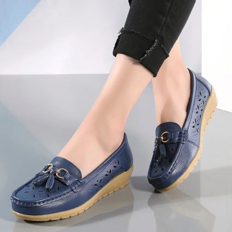

Women Flats Shoes Loafers Summer Wedge Shoes Hollow Out Pu Slip On Tassel Comfort Flat Shoe Fashion Zapatos De Mujer Plus Size