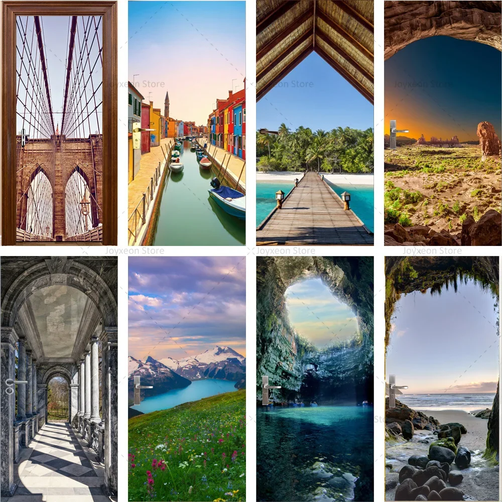 3D пейзаж дверная наклейка вид вверх к небу виниловая ПВХ водонепроницаемая