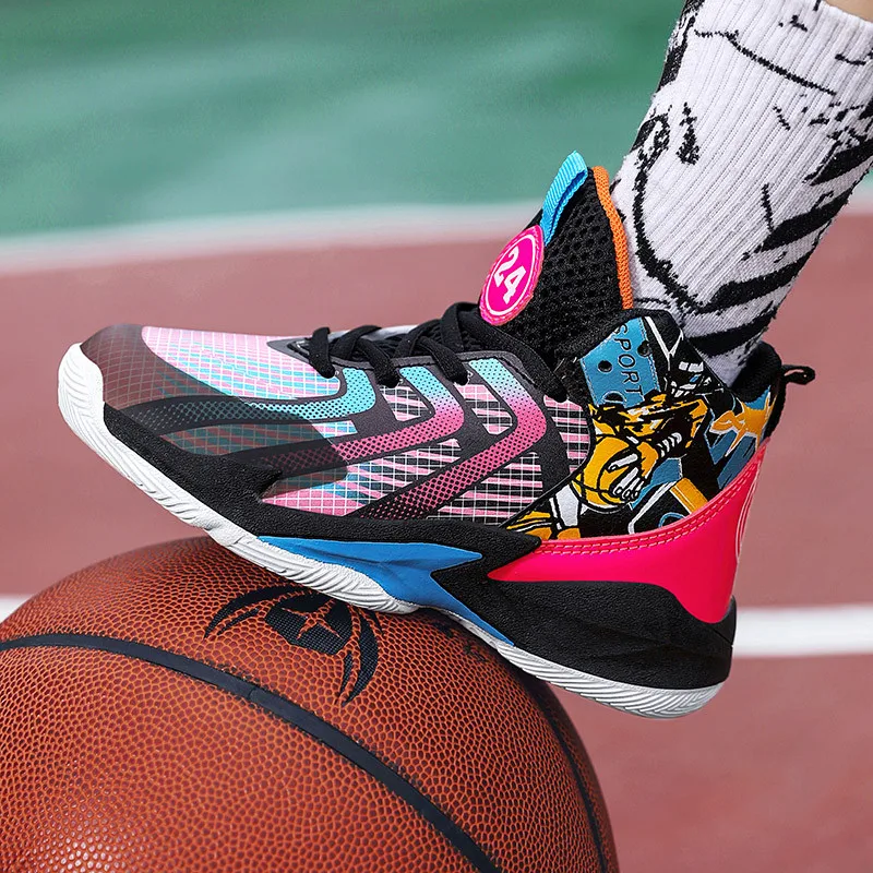 Fashion Anime High top Boy Basketball Shoes Anti-shock Non-slip Kids Training Shoes Comfortable Breathable Children Sports Shoes