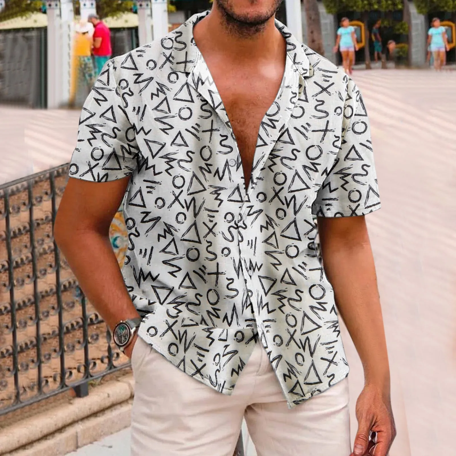 

Men Button Down Top Shirt Summer Printed Casual Short Sleeve Lapel Shirts Fashion Casual Loose Top Shirt Shirts for Large Men