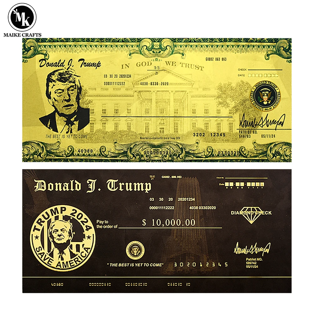 

2024 Donald Trump Save America 10000 Check Gold Foil Banknote Black Diamond Dollar Commemorative Collection Pink Gift