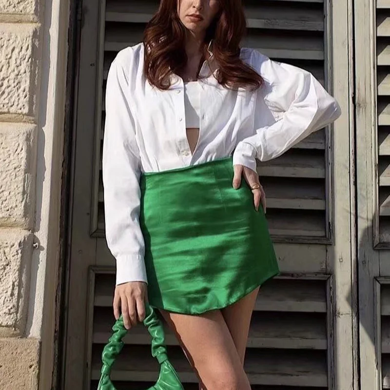 

Women'S Summer Mini Skirts Solid Color Sexy Shiny Satin A-Line Skirts Ladies Everyday Casual Party Holidays Work Travel Skirts